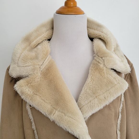 Big Chill Penny Lane Coat Tan Faux Shearling Y2K Patchwork Women Large - Picture 4 of 16